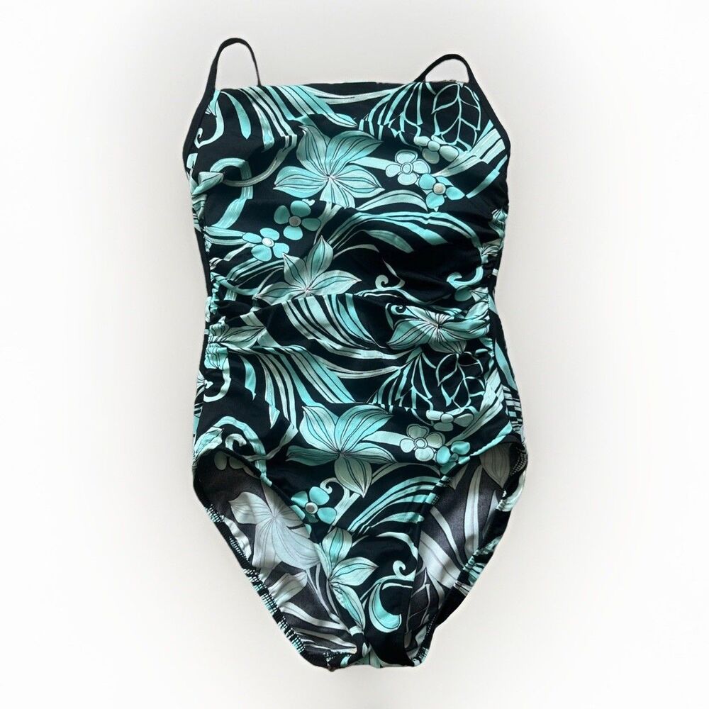 Miraclesuit Womens Swimwear Size 10 One Piece Swimsuit Teal Black Botanical